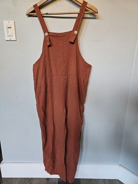 Brown Cotton Wide Leg Jumpsuit Adjustable Button Straps Boho Overalls Cottagecor